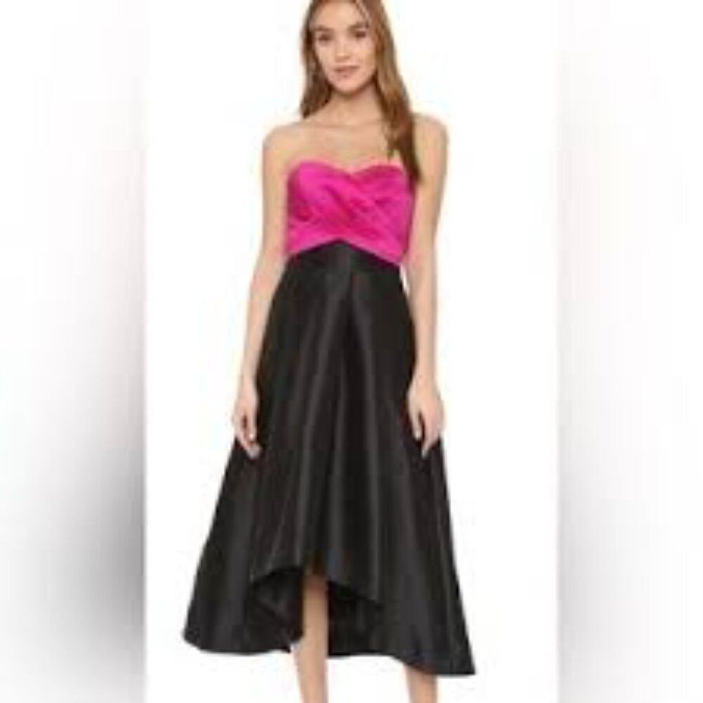 Shoshanna Midnight Strapless High Low‎ Black Pink Wedding Prom Dress Size 2 NWT